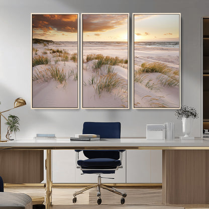 61246-MGV-CV-36X24-Coastal Sand Dunes Wall Art – Serene Beach Sunset Canvas Print with Grasses and Ocean View, Tranquil Seaside Decor for Living Room