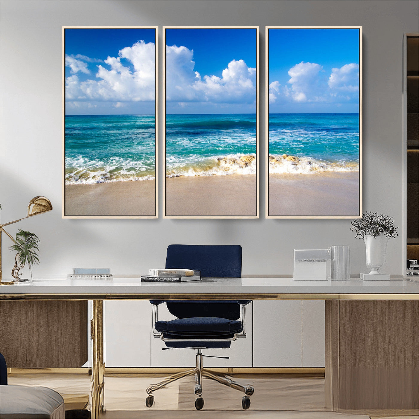 60364-MGV-CV-36X24-Tropical Ocean Wave Wall Art – Serene Blue Sea and White Sand Beach Canvas Print, Coastal Landscape Decor for Living Room, Bedroom