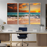 72948-MGV-CV-36X24-Ocean Sunset Wave Wall Art – Dramatic Seascape Canvas Print with Golden Sky and Crashing Waves, Coastal Beach Decor for Living