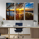 71863-MGV-CV-36X24-Lake Sunset Wall Art – Scenic Nature Canvas Print with Trees and Golden Sky, Serene Landscape Decor for Living Room, Bedroom or