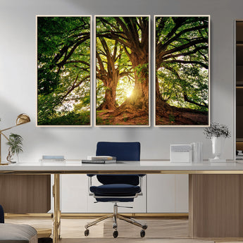 52150-MGV-CV-36X24-Majestic Tree Wall Art – Large Nature Canvas Print with Sunlight Through Branches, Rustic Forest Decor for Living Room, Bedroom or