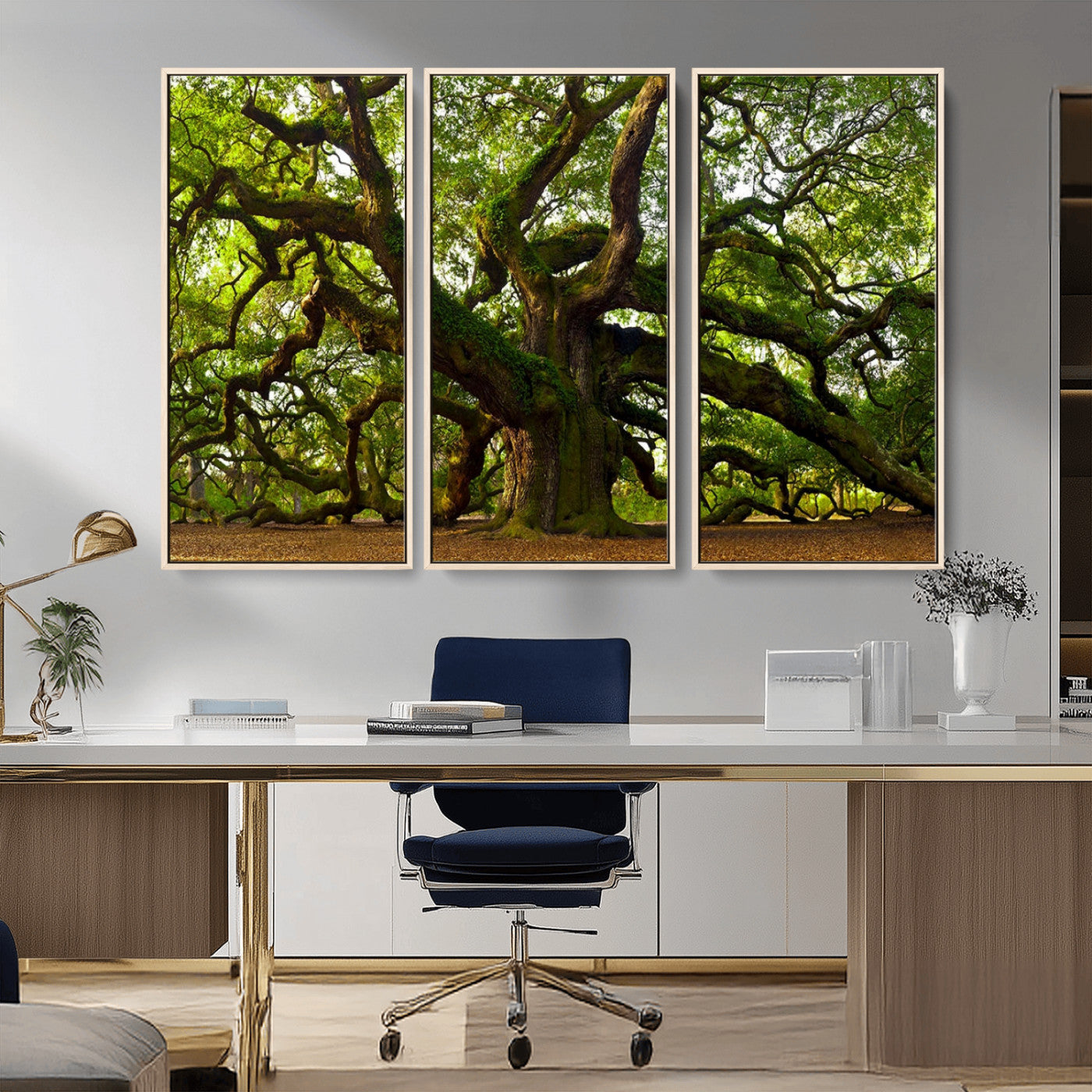 29407-MGV-FC-48X32-3P_Natural-Ancient Oak Tree Wall Art – Majestic Nature Canvas Print, Large Tree Photography Decor for Living Room or Office