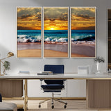 83389-MGV-CV-36X24-Ocean Sunrise Wall Art – Vibrant Beach Waves Canvas Print, Coastal Seascape Decor for Living Room or Office