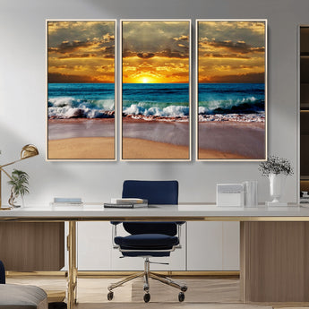 83389-MGV-CV-36X24-Ocean Sunrise Wall Art – Vibrant Beach Waves Canvas Print, Coastal Seascape Decor for Living Room or Office