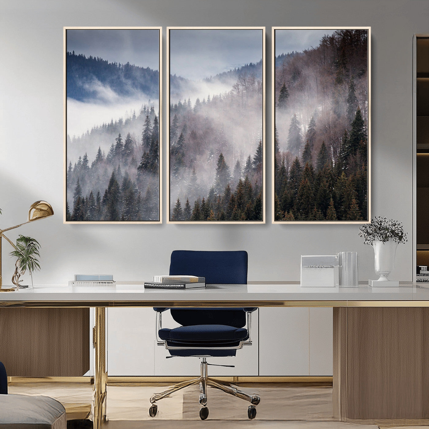 18459-MGV-CV-36X24-Misty Pine Forest Wall Art – Serene Mountain Landscape Canvas Print, Tranquil Nature Artwork for Living Room, Bedroom, Cabin or