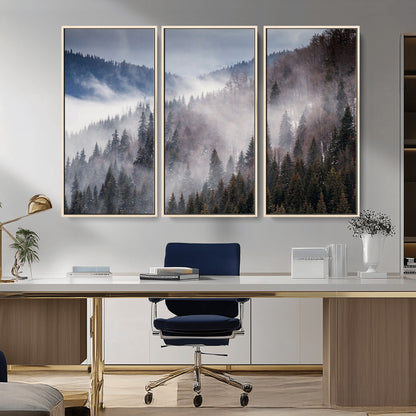 18459-MGV-CV-36X24-Misty Pine Forest Wall Art – Serene Mountain Landscape Canvas Print, Tranquil Nature Artwork for Living Room, Bedroom, Cabin or