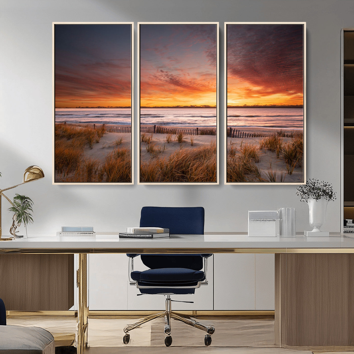 90176-MGV-CV-36X24-Beach Sunset Wall Art – Coastal Sand Dune Canvas Print with Ocean Waves and Dramatic Sky, Seaside Landscape Decor for Living Room