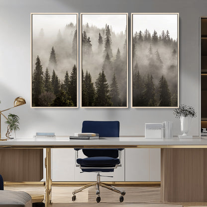62862-MGV-CV-36X24-Misty Forest Wall Art – Tranquil Pine Tree Canvas Print with Mountain Fog, Nature Landscape Artwork for Living Room, Bedroom, or
