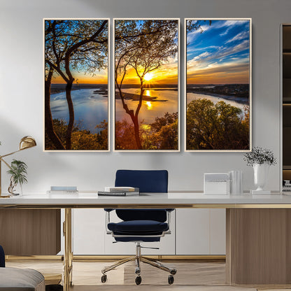 66839-MGV-CV-36X24-Lake Sunset Wall Art – Golden Hour Canvas Print with Trees and Water Reflection, Scenic Landscape Photography for Living Room,
