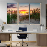 25576-MGV-CV-36X24-Beach Grass Sunset Wall Art – Coastal Sand Dune Landscape Canvas Print, Ocean View Nature Decor for Living Room or Office Wall