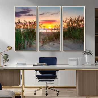 25576-MGV-CV-36X24-Beach Grass Sunset Wall Art – Coastal Sand Dune Landscape Canvas Print, Ocean View Nature Decor for Living Room or Office Wall