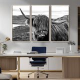 83810-MGV-CV-36X24-Highland Cow Wall Art – Black and White Highland Cattle Print, Rustic Farmhouse Animal Decor for Living Room