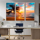 34674-MGV-CV-36X24-Tropical Sunset Beach Wall Art – Palm Tree Ocean Canvas Print, Coastal Seascape Decor for Living Room or Office Wall