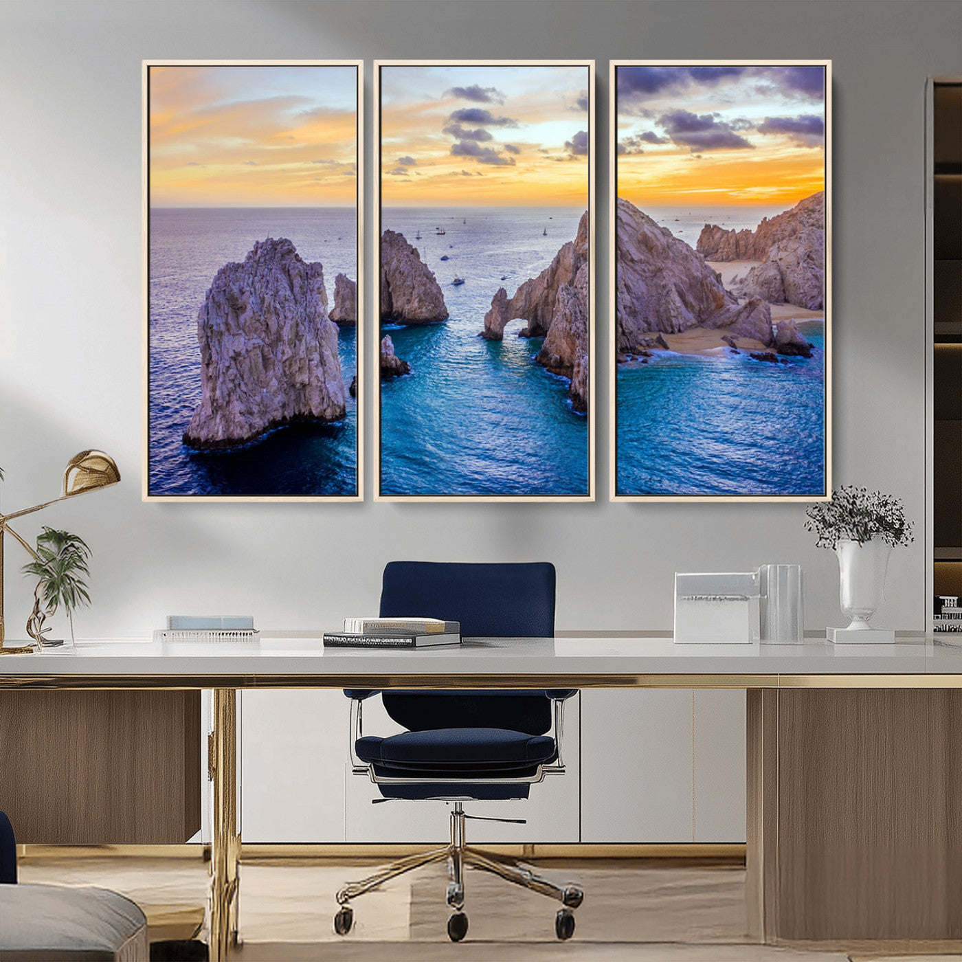 72955-MGV-CV-36X24-Ocean Rock Formation Wall Art – Sunset Coastal Seascape Print, Beach Landscape Decor for Living Room or Office