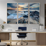 17902-MGV-CV-36X24-Rocky Shore Ocean Sunset Wall Art – Coastal Seascape Canvas Print, Nature Beach Decor for Living Room or Office