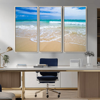 20660-MGV-CV-36X24-Ocean Wave Beach Wall Art – Serene Blue Sea and Sandy Shore Canvas Print, Coastal Landscape Photography Decor for Living Room or