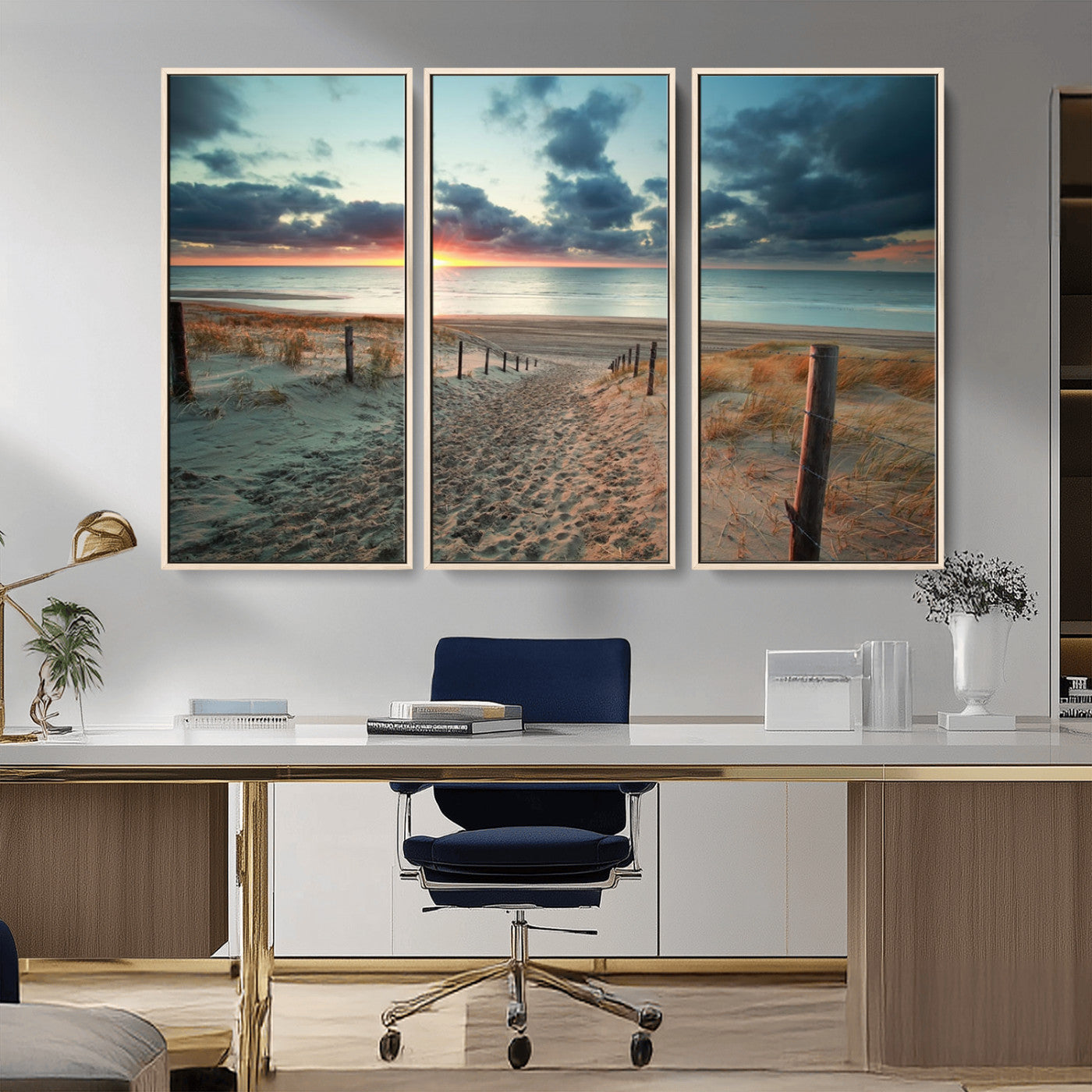 25788-MGV-CV-36X24-Sunset Beach Path Wall Art – Scenic Coastal Dunes and Ocean Canvas Print, Tranquil Seaside Landscape Decor for Living Room or