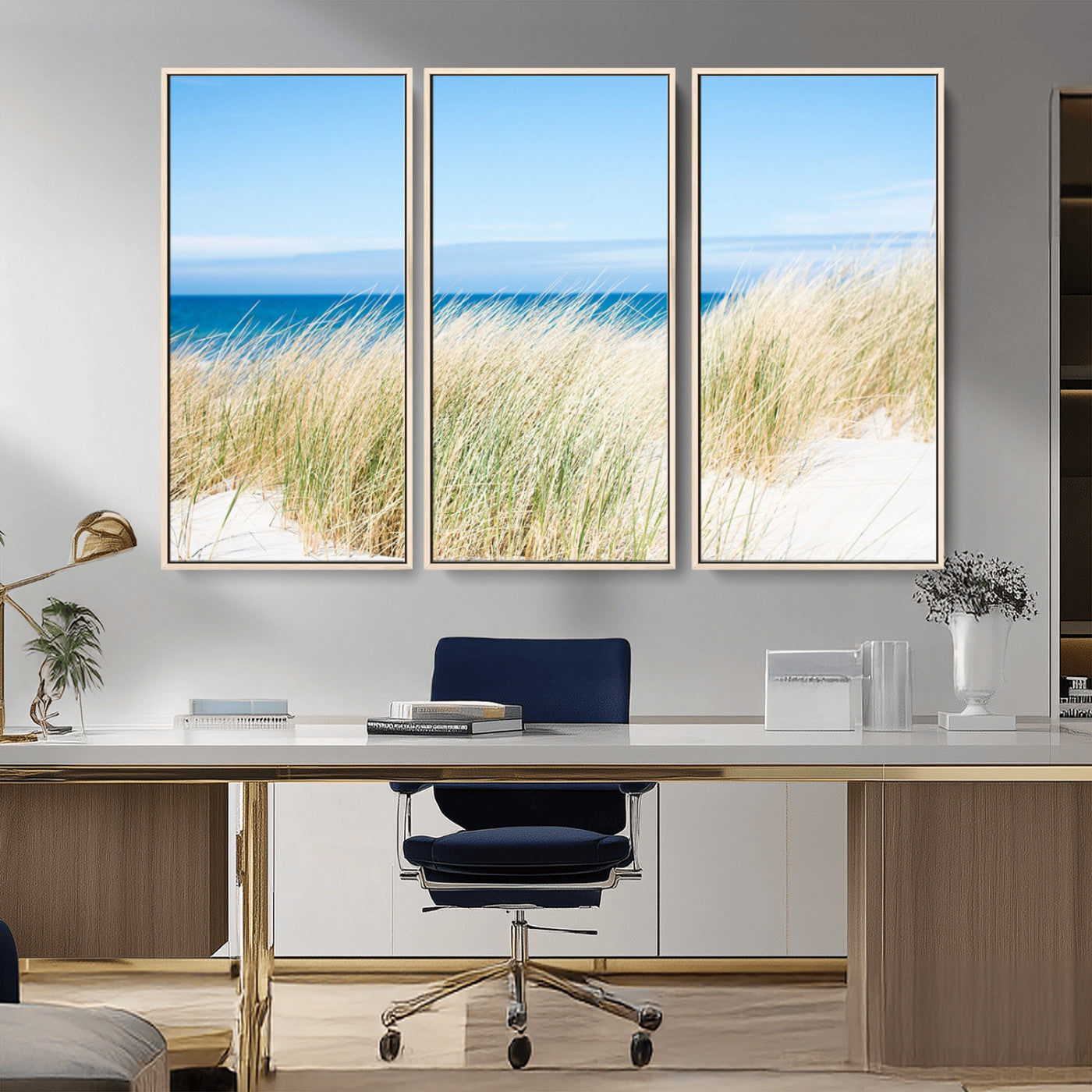 96913-MGV-CV-36X24-Coastal Dunes Wall Art – Serene Beach Grass and Blue Ocean Canvas Print, Relaxing Seaside Nature Decor for Living Room, Bedroom or