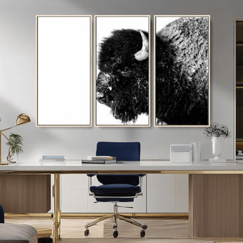 68780-MGV-CV-36X24-Bison Close-Up Wall Art – Black and White Buffalo Canvas Print, Rustic Wildlife Photography Decor for Living Room, Office, or