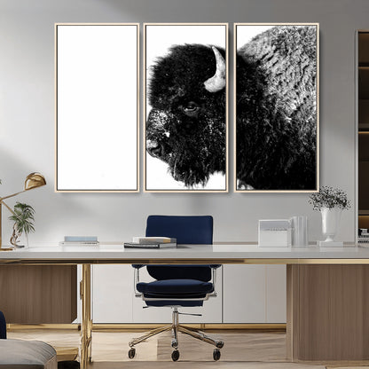 68780-MGV-CV-36X24-Bison Close-Up Wall Art – Black and White Buffalo Canvas Print, Rustic Wildlife Photography Decor for Living Room, Office, or