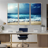 84116-MGV-CV-36X24-Ocean Wave Wall Art – Blue Sea and Beach Canvas Print, Coastal Seascape Photography Artwork for Living Room, Bedroom, or Office