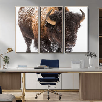 65605-MGV-CV-36X24-Snow Bison Wall Art – Close Up Buffalo Canvas Print, Rustic Western Wildlife Photography, Farmhouse Cabin Lodge Decor for Living
