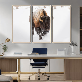 19889-MGV-CV-36X24-Snow Bison Wall Art – Majestic Buffalo Winter Landscape Canvas Print, Rustic Wildlife Photography Decor for Cabin, Lodge, Living