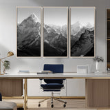 10775-MGV-CV-36X24-Snow Capped Mountain Wall Art – Black and White Canvas Print of Majestic Peaks, Nature Landscape Photography for Office, Bedroom,