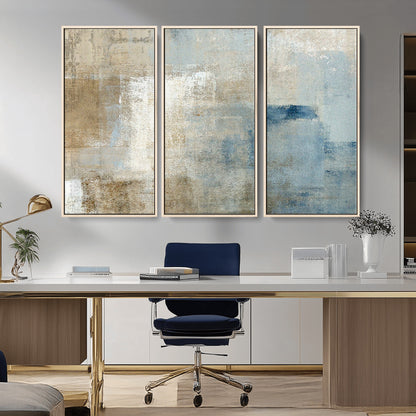 38126-MGV-CV-36X24-Neutral Abstract Wall Art – Modern Beige and Blue Canvas Print and Minimalist Textured Painting for Living Room, Bedroom or Office