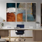 35026-MGV-CV-36X24-Abstract Canvas Wall Art – Modern Teal, Rust, Black and Gold Textured Painting, Contemporary Decor for Living Room, Bedroom or