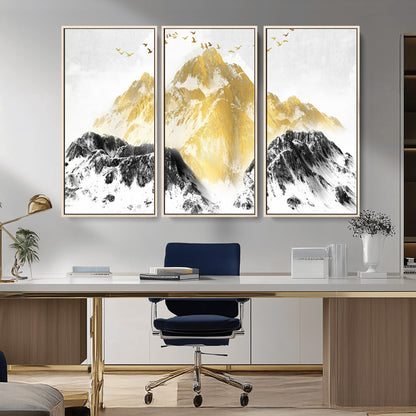 37733-MGV-CV-36X24-Golden Mountain Wall Art – Modern Abstract Landscape Canvas Print with Birds, Luxury Nature Decor for Living Room, Bedroom, or