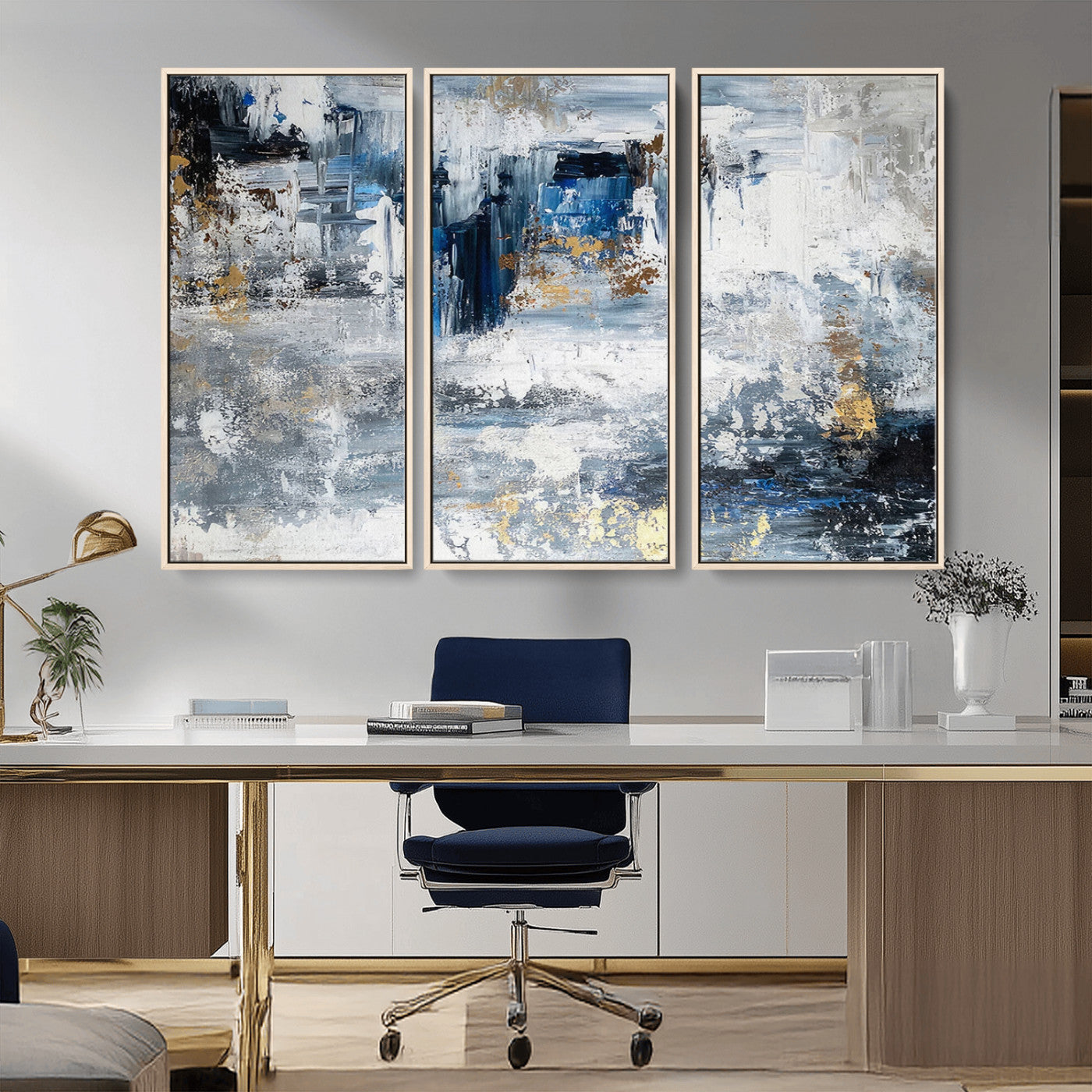 59716-MGV-CV-36X24-Abstract Blue and Gold Wall Art – Modern Textured Canvas Print, Contemporary Painting for Living Room, Bedroom, or Office Decor