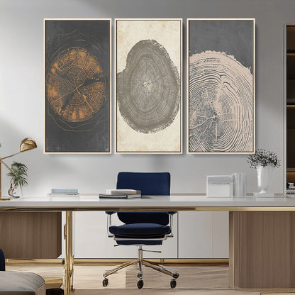 80725-MGV-FC-48X32-3P_Natural-Wood Tree Rings Wall Art Canvas Print, Framed Tree Rings Art Picture Print, Abstract Tree Rings Perfect Modern Boho Decor Artwork