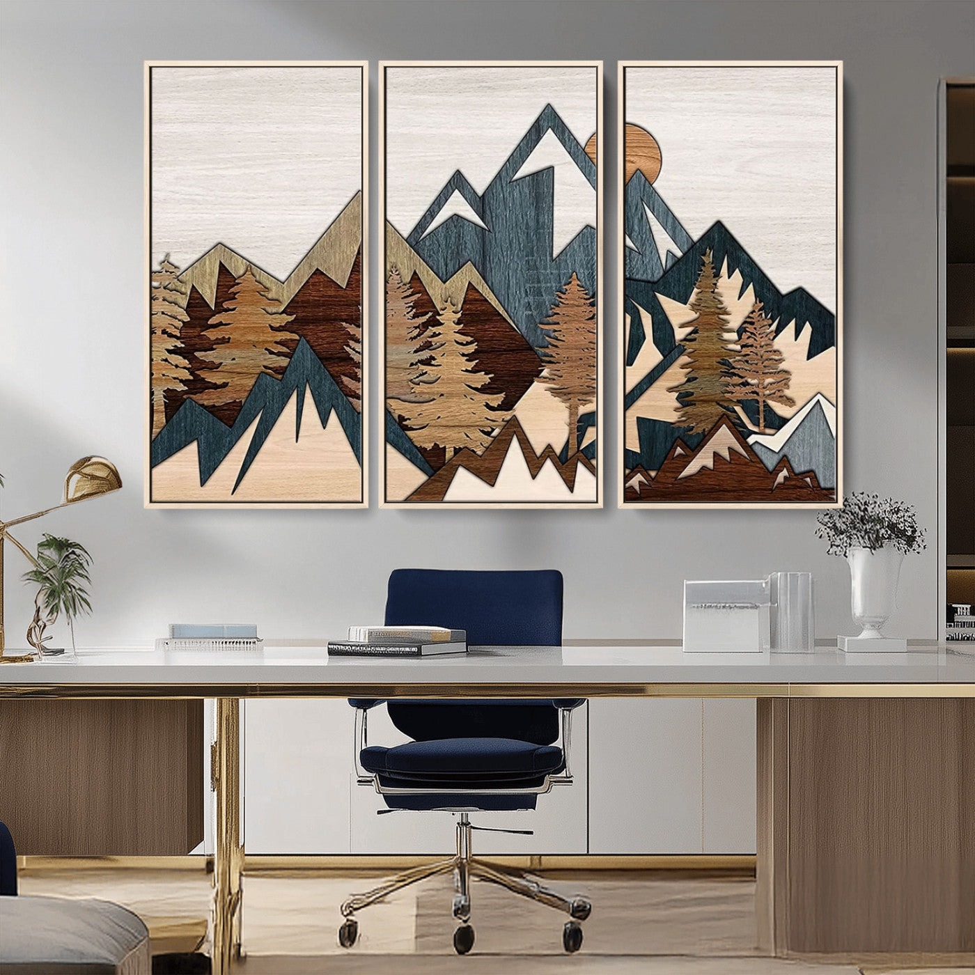 67950-MGV-CV-36X24-Modern Wood Wall Art Canvas Print, Framed Mountain Range Art Picture Print, Wood Mountain Range Perfect Rustic Decor Artwork