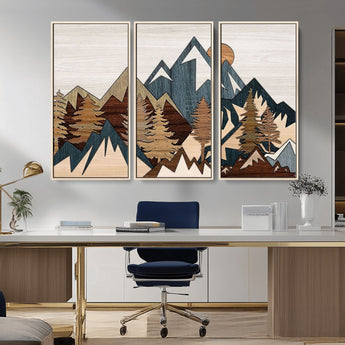 67950-MGV-CV-36X24-Modern Wood Wall Art Canvas Print, Framed Mountain Range Art Picture Print, Wood Mountain Range Perfect Rustic Decor Artwork