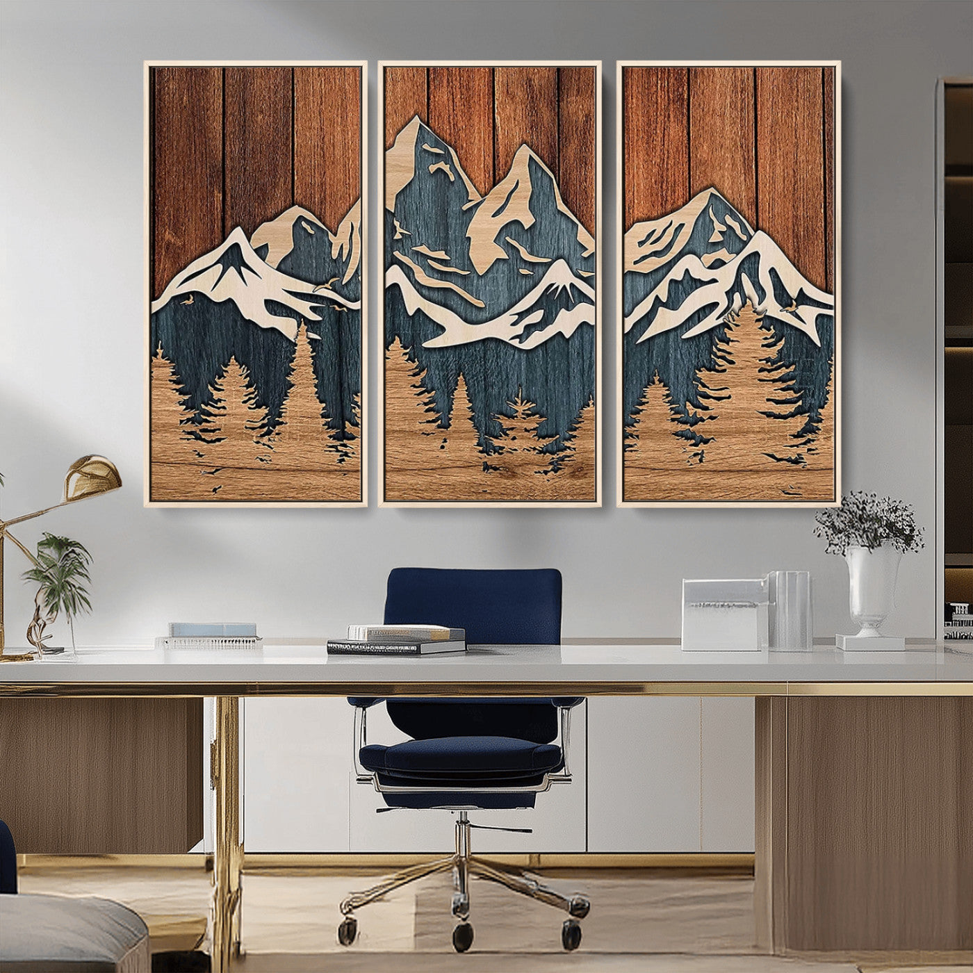 41330-MGV-CV-36X24-Rustic Mountain Wall Art – Wooden Nature Scene with Trees and Peaks, Handmade 3D Layered Decor for Living Room, Cabin or Office