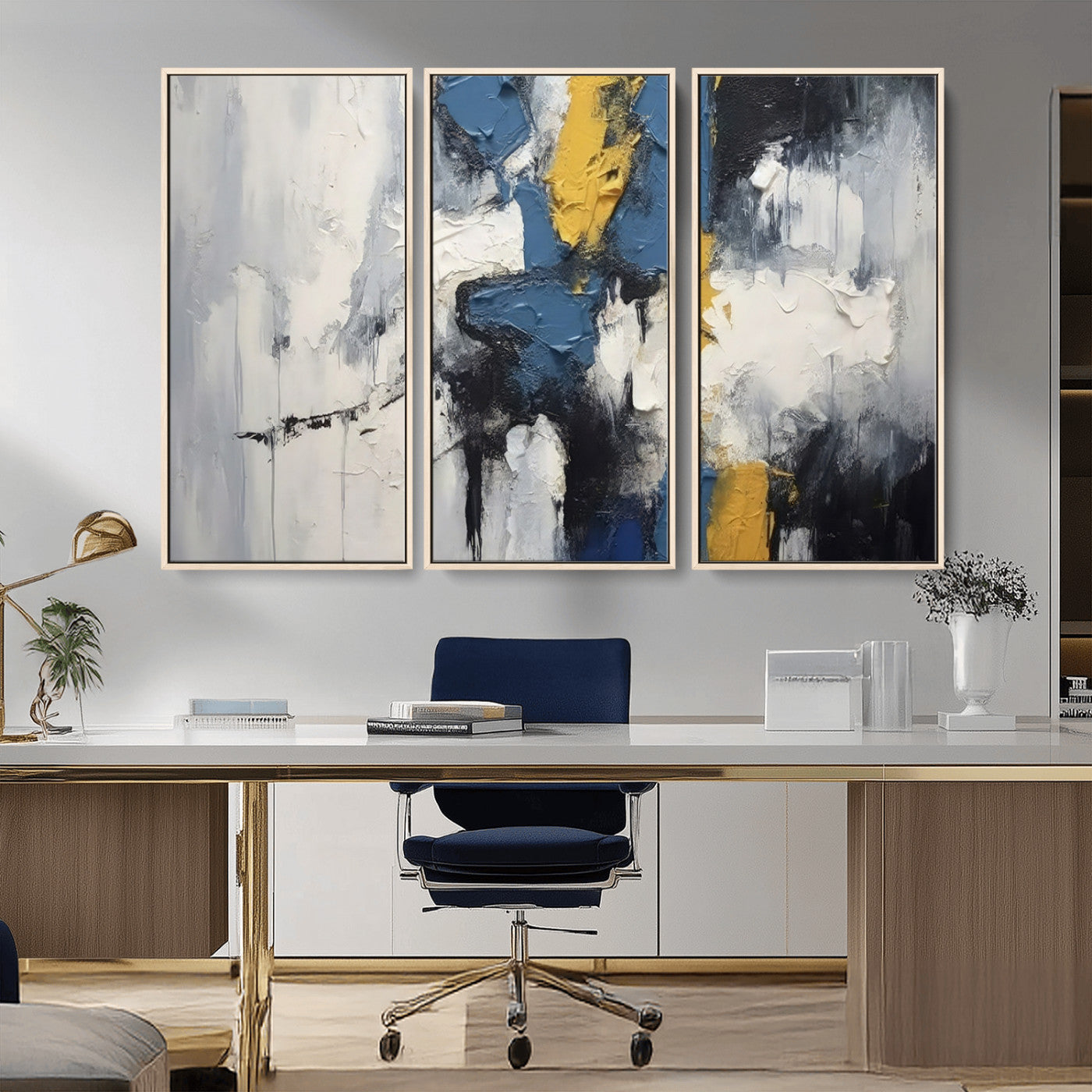 63850-MGV-CV-36X24-Abstract Blue and Yellow Wall Art – Modern Textured Canvas Painting, Bold Contemporary Artwork for Living Room, Bedroom or Office