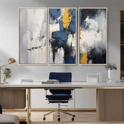 63850-MGV-CV-36X24-Abstract Blue and Yellow Wall Art – Modern Textured Canvas Painting, Bold Contemporary Artwork for Living Room, Bedroom or Office