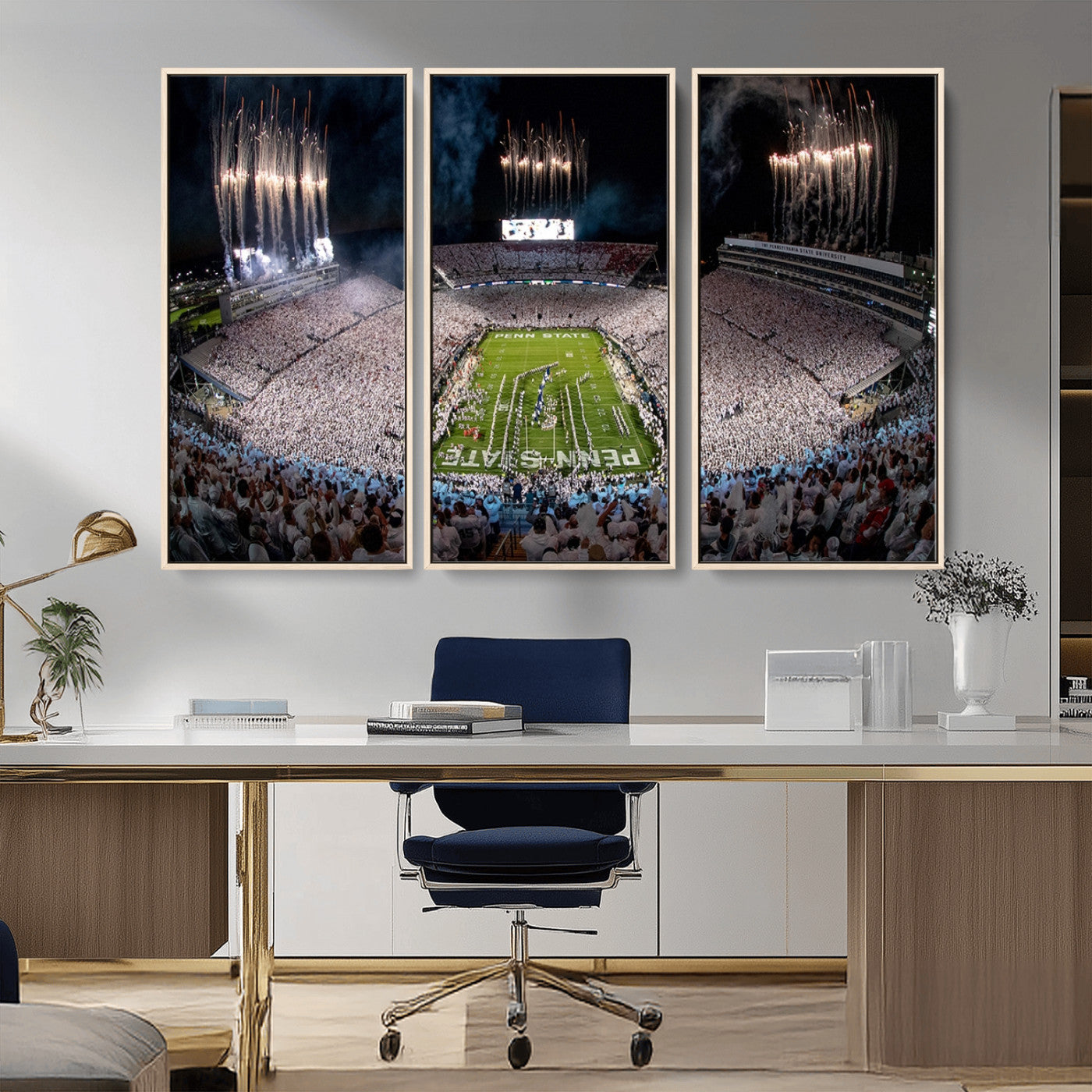 11391-MGV-CV-36X24-Penn State Stadium Wall Art – Panoramic White Out Football Game Canvas Print, College Sports Decor for Office, Man Cave, or Living