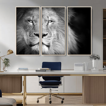 94453-MGV-CV-36X24-Lion Portrait Wall Art – Black and White King of the Jungle Canvas Print, Safari Wildlife Decor for Office, Bedroom, or Living