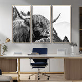 61570-MGV-CV-36X24-Highland Cow Wall Art – Black and White Scottish Bull Canvas Print, Rustic Farmhouse Animal Decor for Living Room, Bedroom, or