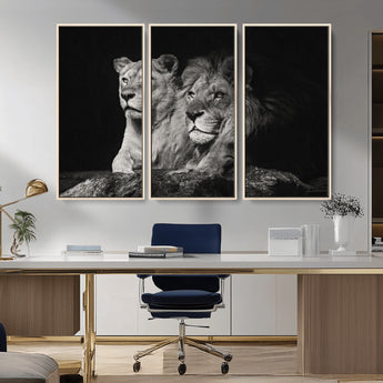 80013-MGV-CV-36X24-Lion and Lioness Wall Art – Black and White Wildlife Photography Canvas Print, African Safari Animal Decor for Office, Bedroom