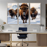56701-MGV-CV-36X24-Bison Herd Wall Art – Buffalo Walking in Snowy Mountains Canvas Print, Rustic Wildlife Decor for Cabin, Lodge, or Living Room
