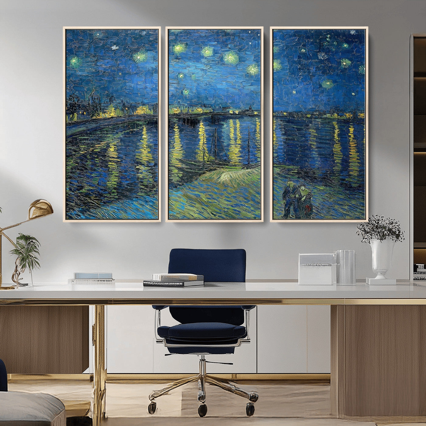 94605-MGV-CV-36X24-Starry Night Over the Rhone Wall Art – Vincent van Gogh Canvas Print, Famous Impressionist Painting for Living Room, Office