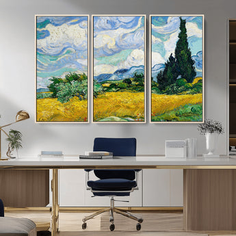 97252-MGV-CV-36X24-Wheat Field with Cypress – Van Gogh Wall Art, Impressionist Landscape Canvas Print, Rustic Home Decor for Living Room or Office