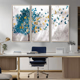 37564-MGV-CV-36X24-Butterfly Tree Wall Art – Modern Nature Canvas Print with Blue and Golden Butterflies, Elegant Decorative Painting for Living Room