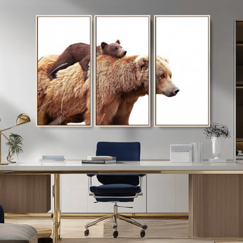 76943-MGV-CV-36X24-Mom Bear Wall Art Canvas Print, Framed Bear Photography Art Picture Print, Rustic Bear and Cub Perfect Rustic Farmhouse Decor