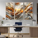 Lines1-MGV-CV-36X24-Abstract Metallic Wall Art – Silver and Gold Wave Canvas Print with Sparkling Accents, Modern Luxury Decor for Living Room, Office