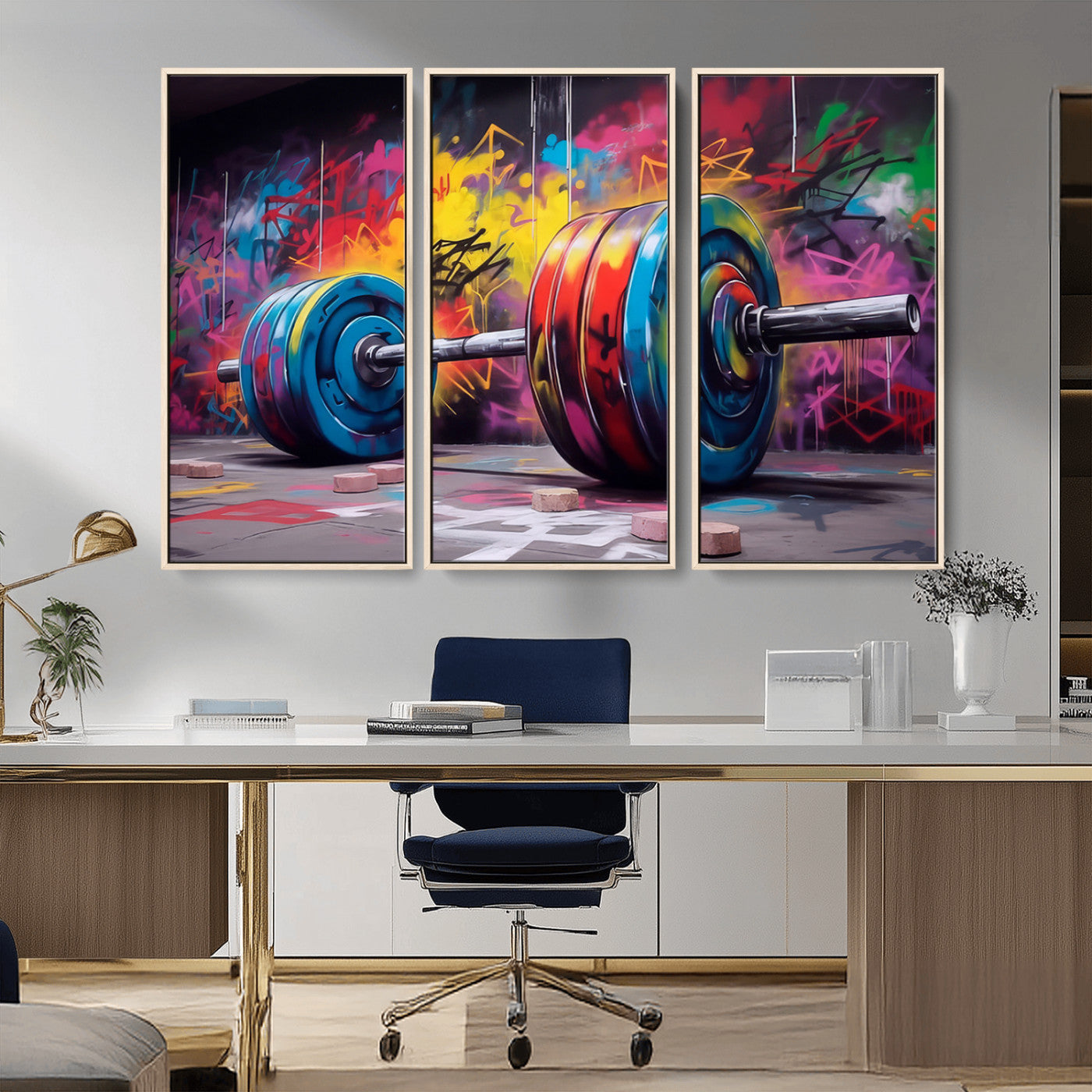 13549-MGV-CV-36X24-Graffiti Gym Wall Art Canvas Print, Framed Graffiti Barbell Art Picture Print, Weightlifting Perfect Fitness Studio Decor Artwork