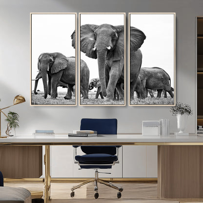 91685-MGV-CV-36X24-Elephant Herd Wall Art – Black and White Safari Canvas Print, African Wildlife Photography Decor for Living Room, Office or